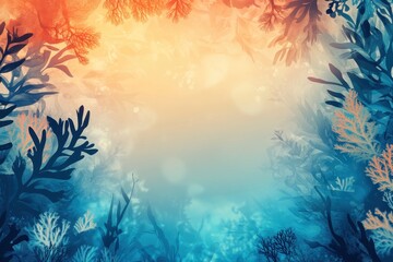 Obraz premium Underwater Seascape Abstract Ocean Background with Coral and Seaweed Silhouette