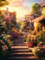 Obraz premium A street scene with a house on the left and a house on the right