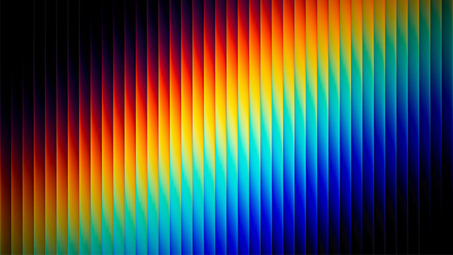 Abstract ribbed fractal texture with glass effect and bright smooth fluted vertical lines of rainbow gradient. Bold and dynamic design blending bright colors and geometry for modern visual art project