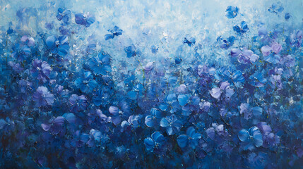 Obraz premium A large group of blue flowers, their petals swaying gently in the breeze 