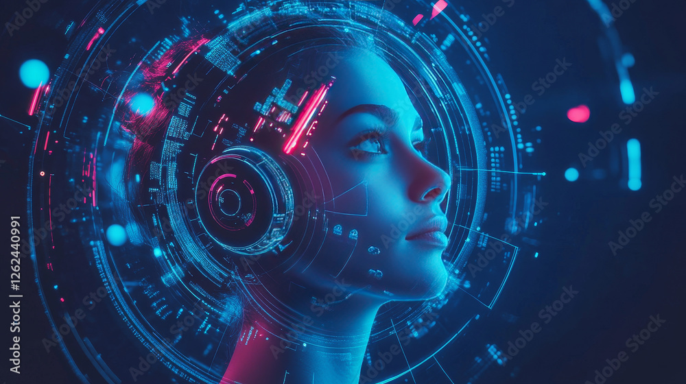 Poster circular futuristic digital hud elements, sci fi ui interface. vector blue neon heads up display hol
