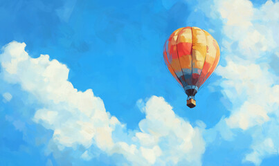 Naklejka premium Colorful Hot Air Balloon in a Bright Blue Sky for a Captivating Aerial Scene