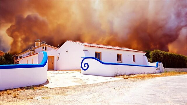Huge forest fire threatens home in Portugal