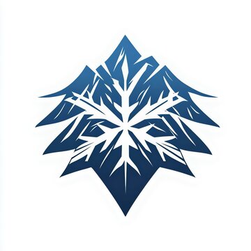 Stylized snowflake logo featuring a mountain silhouette, blending natural elements with a modern design. Perfect for winter themes or outdoor activities.