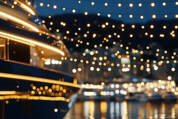 Obraz premium A boat is in the water with lights on it