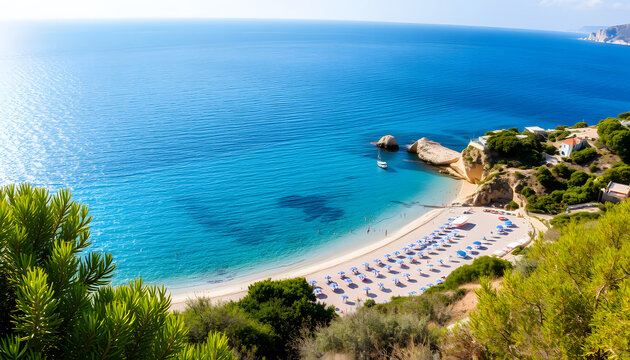 View of Cala Gonone beach. Part of the municipality of Dorgali, in the province of Nuoro (Sardinia Island), it is famous for its beaches, tourist resorts and its sea clear and crystal waters, dreamy