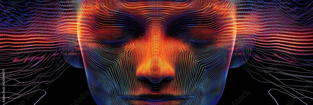 Poster artificial intelligence representation with vibrant colors and intricate patterns