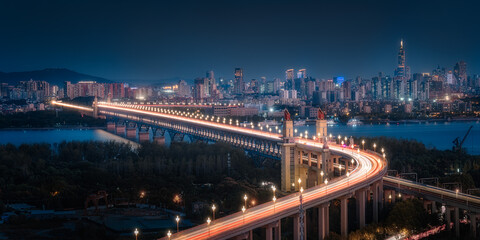 Nanjing Yangtze River Bridge and Nanjing City Skyline