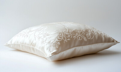 Luxurious silk pillow with delicate embroidery, offering elegant and sophisticated accents for home decor styling.