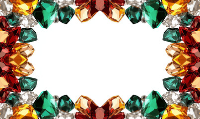 Fototapeta premium Bold gemstone-inspired border in emerald, ruby, and sapphire tones, perfect for artistic and luxurious designs.