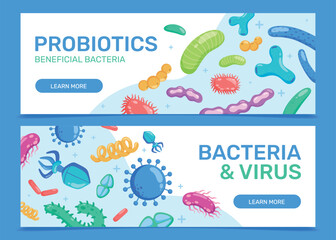 Bacteria banner templates in flat style