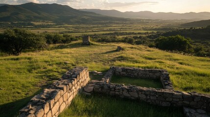 Obraz premium Ancient ruins sunset valley landscape, archaeological site
