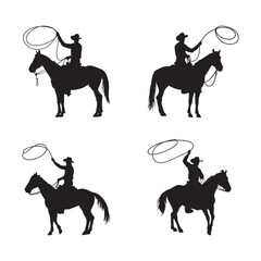 Cowboy On Horse Silhouette Art.