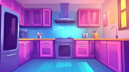 modern kitchen interior with colorful