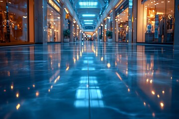 Polished Floor Reflecting Warm Lighting in a Shopping Mall