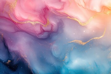 Fototapeta premium Abstract Fluid Art: Pink, Blue, and Gold Swirls