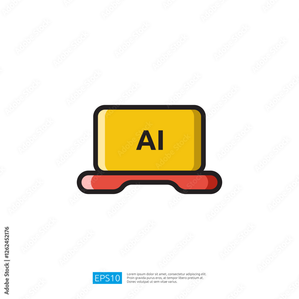 Poster a simple graphic depicting a yellow computer screen with ai written on it, symbolizing artificial in