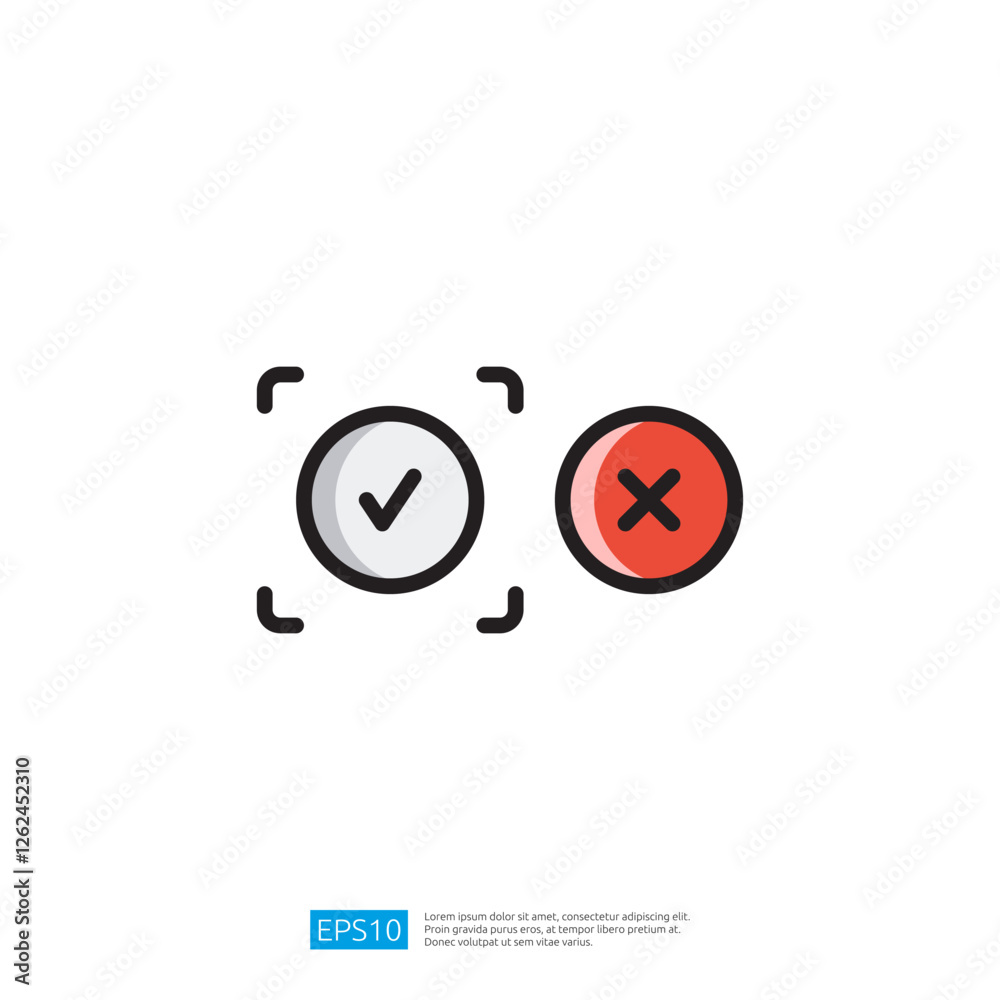 Poster the image features a checkmark in a circle and a red cross in a circle, symbolizing approval and dis