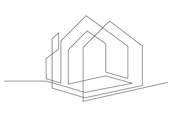 Abstract modern House City Skyline continuous one-line art drawing Vector illustration