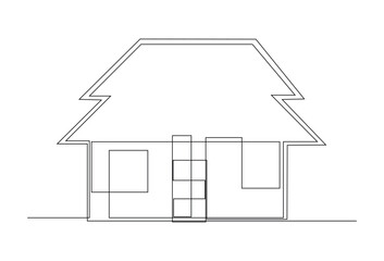 Abstract modern House City Skyline continuous one-line art drawing Vector illustration