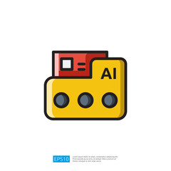 a stylized folder icon labeled AI with a red card peeking out, symbolizing artificial intelligence and data storage. Artificial Intelligence Icon