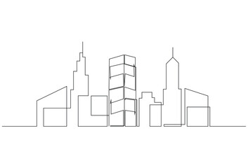 Obraz premium Abstract modern House City Skyline continuous one-line art drawing Vector illustration