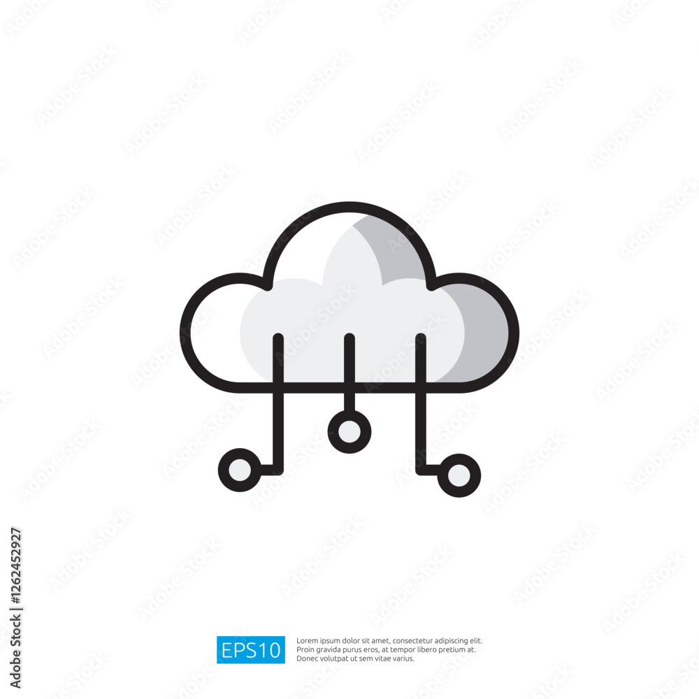 Poster a stylized cloud icon with lines and dots, representing data transfer or cloud computing. artificial