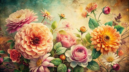 Vintage Floral Doodle Art Texture Background - Whimsical Design