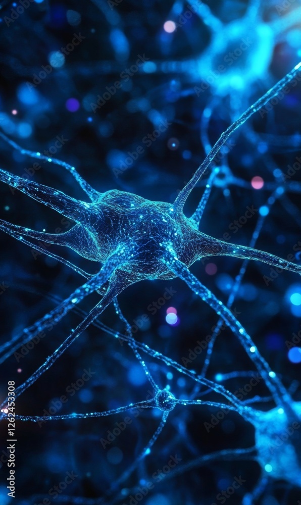 Poster intricate neural network visualization showcasing the connections and communication pathways