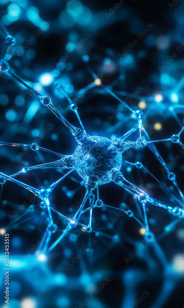 Poster intricate neural network visualization, showcasing connectivity and cognitive science concepts
