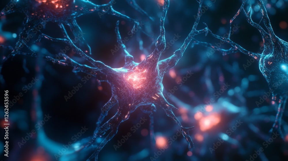 Poster intricate neural network with glowing synapses conveys intelligence and connectivity