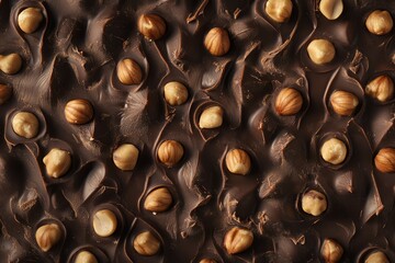 Assorted nuts on rich chocolate surface. AI generated