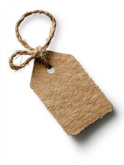 Vintage Kraft Paper Tag with Twine Loop Isolated on White Background
