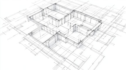 Fototapeta premium 3D house blueprint, architectural design, construction planning