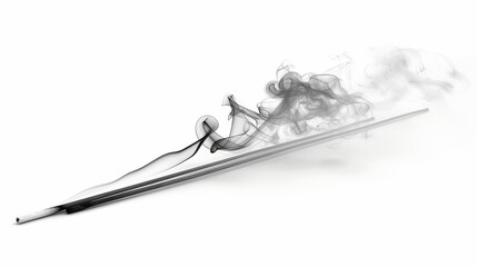 A delicate incense stick burning, with wisps of smoke rising against a pure white background, captured in fine detail.