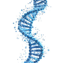 Abstract blue DNA double helix structure on white backdrop