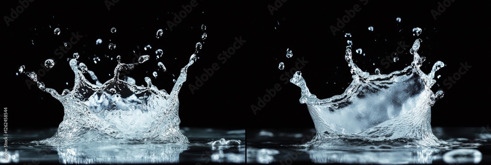 Poster captivating splashes of water create dynamic patterns against a dark backdrop