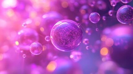 Abstract molecular structure with glowing nodes in a vibrant pink and purple network