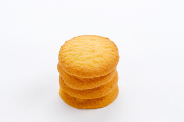 Sweet and tasty vanilla butter cookies. Round ring shaped. Isolated on white background.
