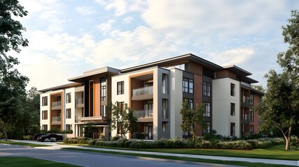 Fototapeta premium Modern residential building with clean design, showcasing simplicity and contemporary living