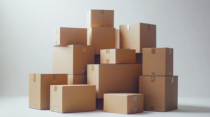 Stack of Cardboard Boxes Isolated on White for Shipping concept  