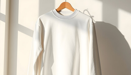 White, black, heather longsleeve sun protection template on hanger, sweatshirt for design, branding, front view. Set, Paper Cutout style. with white shades