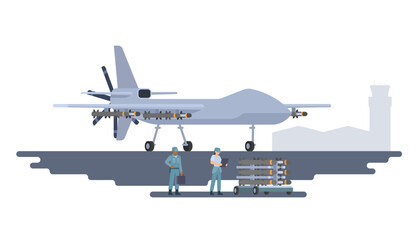 Vector illustration of military drone aircraft on ground. UAV. Fully editable vector elements