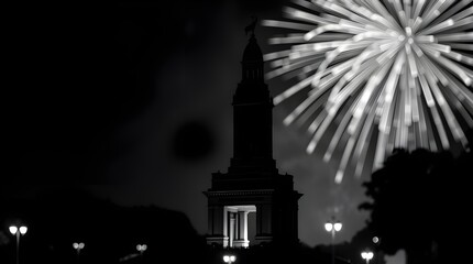 Fototapeta premium Spectacular Fireworks Display Over Illuminated Monument