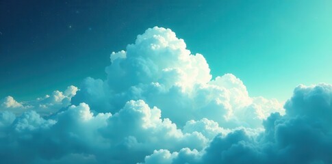 Fototapeta premium Celestial blue-green watercolor, ethereal white cloud center , dreamy, aesthetic