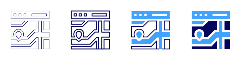 Map monitoring icon in 4 different styles. Thin Line, Line, Bold Line, Duotone. Duotone style. Editable stroke