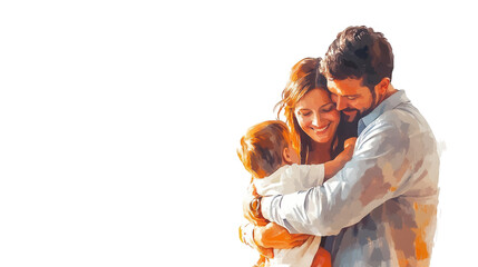  Parents Day PNG file featuring a mother and father hugging their child, isolated on white background