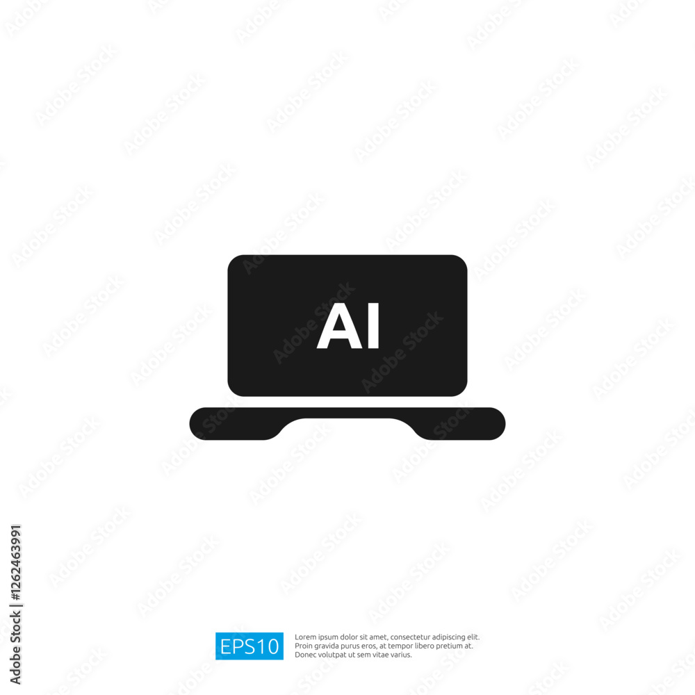 Poster this image features a simple graphic of a laptop with the letters ai displayed on the screen, symbol