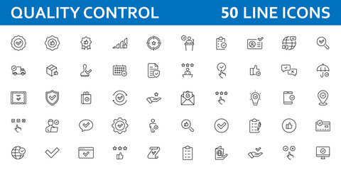 Quality control icon set. Containing inspection, evaluation, product, quality assurance, process, testing and more. Solid vector icons collection.