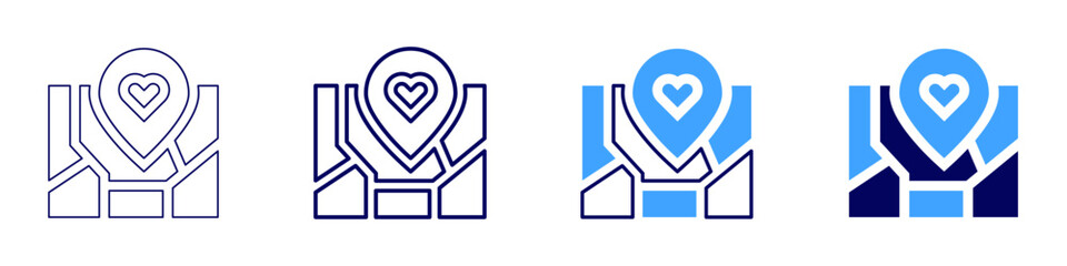 Map paths icon in 4 different styles. Thin Line, Line, Bold Line, Duotone. Duotone style. Editable stroke